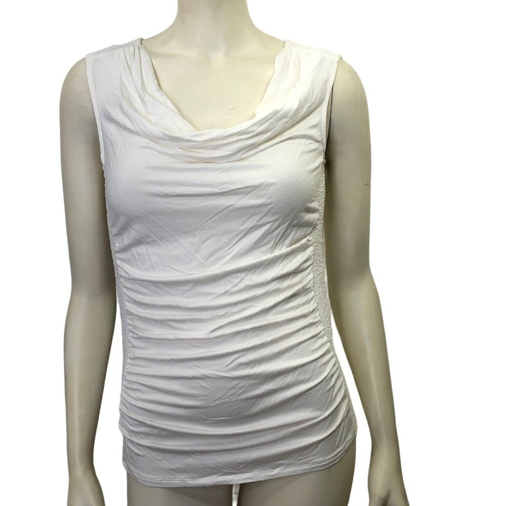 WHITE HOUSE BLACK MARKET Sleeveless Smocked Drape Neck Shell Top SM